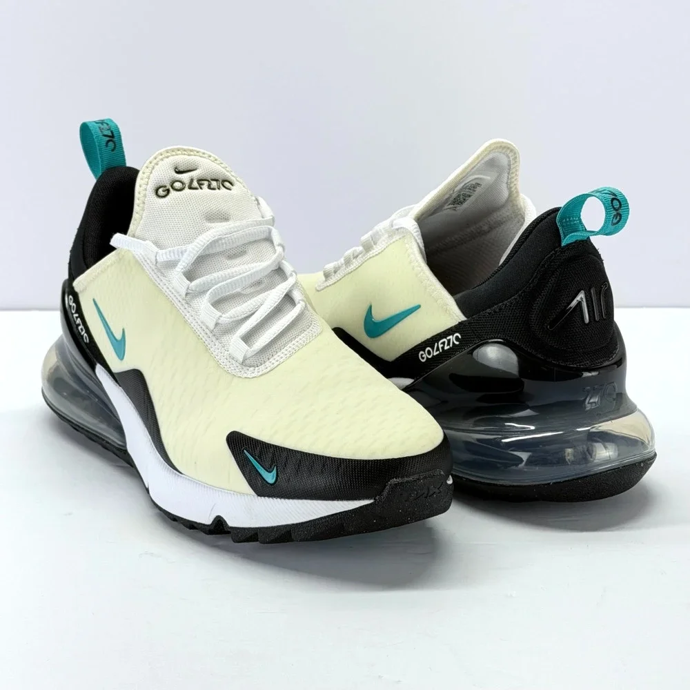 Nike Air Max 270 Golf Shoes Men 8 White Dusty Cactus CK6483-100 Lace Up Sporty - Picture 2 of 12